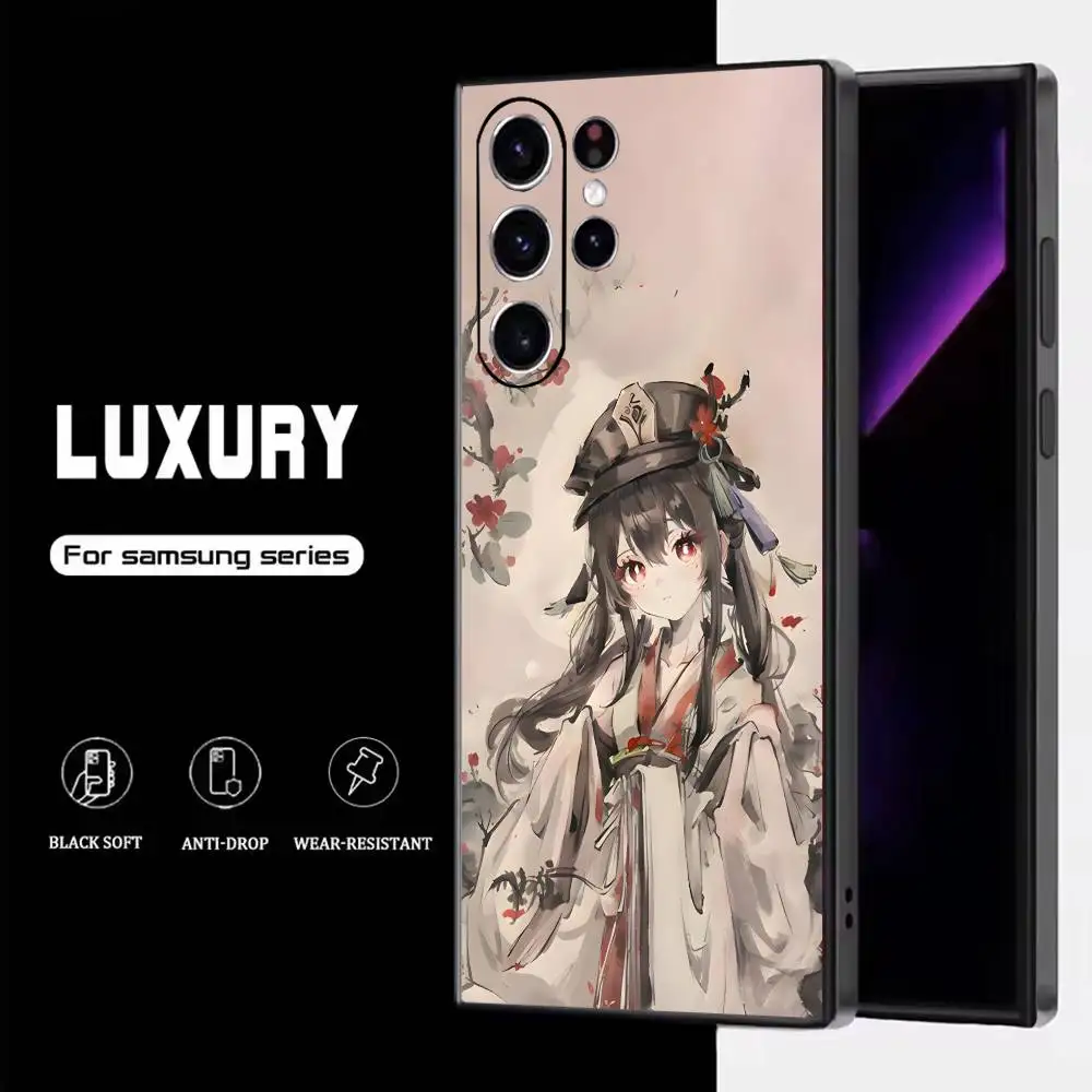 حافظة هاتف Genshin Impact Role لهاتف سامسونج S25، S24، S23، S22، S21، S20، S10، Ultra، Plus، Lite، FE، غطاء أسود من السيليكون الناعم