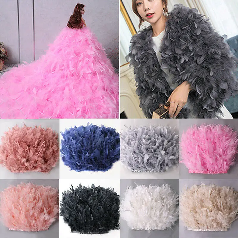 

10 Meter Fluffy Colorful Turkey Feathers Fringe Turkey Feather Trim Ribbon Plume For Latin Dance Stage Wedding Sewing Diy Crafts