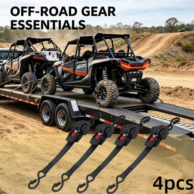 4-Pack Automatic Retractable Ratchet Straps: High Tensile Strength, Break-Resistant, Ideal for Securing Cargo and Equipment