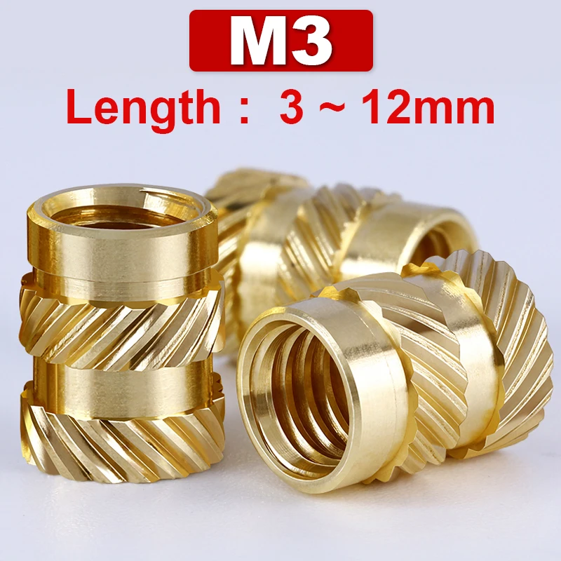 M3 Brass Knurled Inserts Hot Melt Nut Female Thread Embed Parts Pressed Fit Into Holes 3D Printing Heat Set Insert Nuts 50Pcs