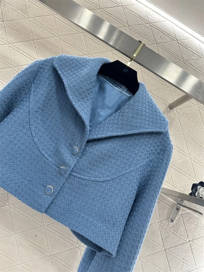 

Зимний комплект: пальто и юбка из твида с отложным воротником, женственная верхняя одежда с длинными рукавами для женщин среднего возраста.