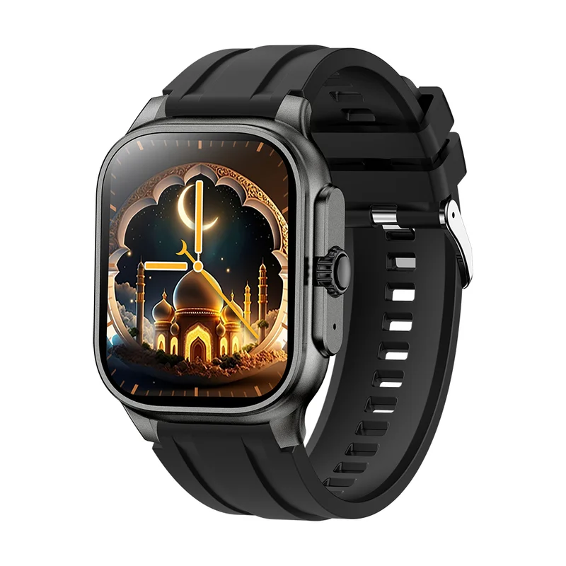 M77 ماكس مربع سيليكون Smartwatch مسلم القبلة اتجاه الصلاة إنذار القرآن الكريم الصوت البوصلة BT دعوة الرد IP68 مقاوم للماء