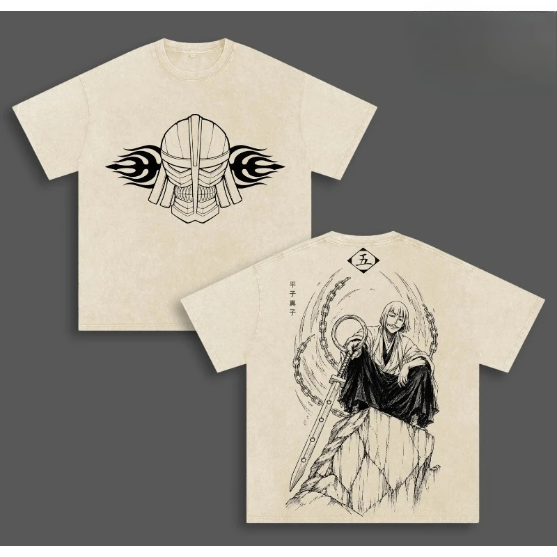 Shinji Hirako Print T-shirt Anime BLEACH Clothing Unisex Short Sleeve Tshirts Vintage Washed T Shirt Harajuku Loose Cotton Tops