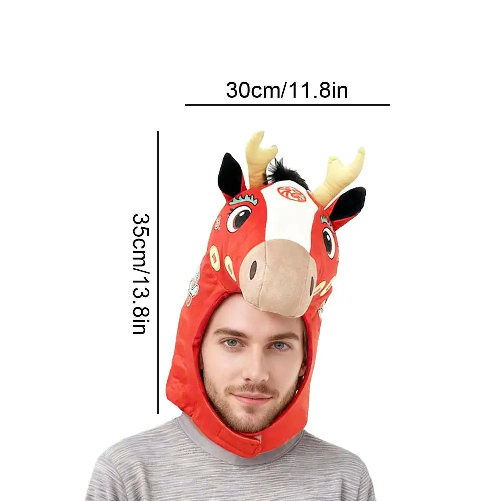 2026年 馬年 頭飾り帽子 おもちゃ 面白いぬいぐるみ馬頭帽子 新年動物コスチューム 大人用 舞台パフォーマンス帽子 おもちゃ