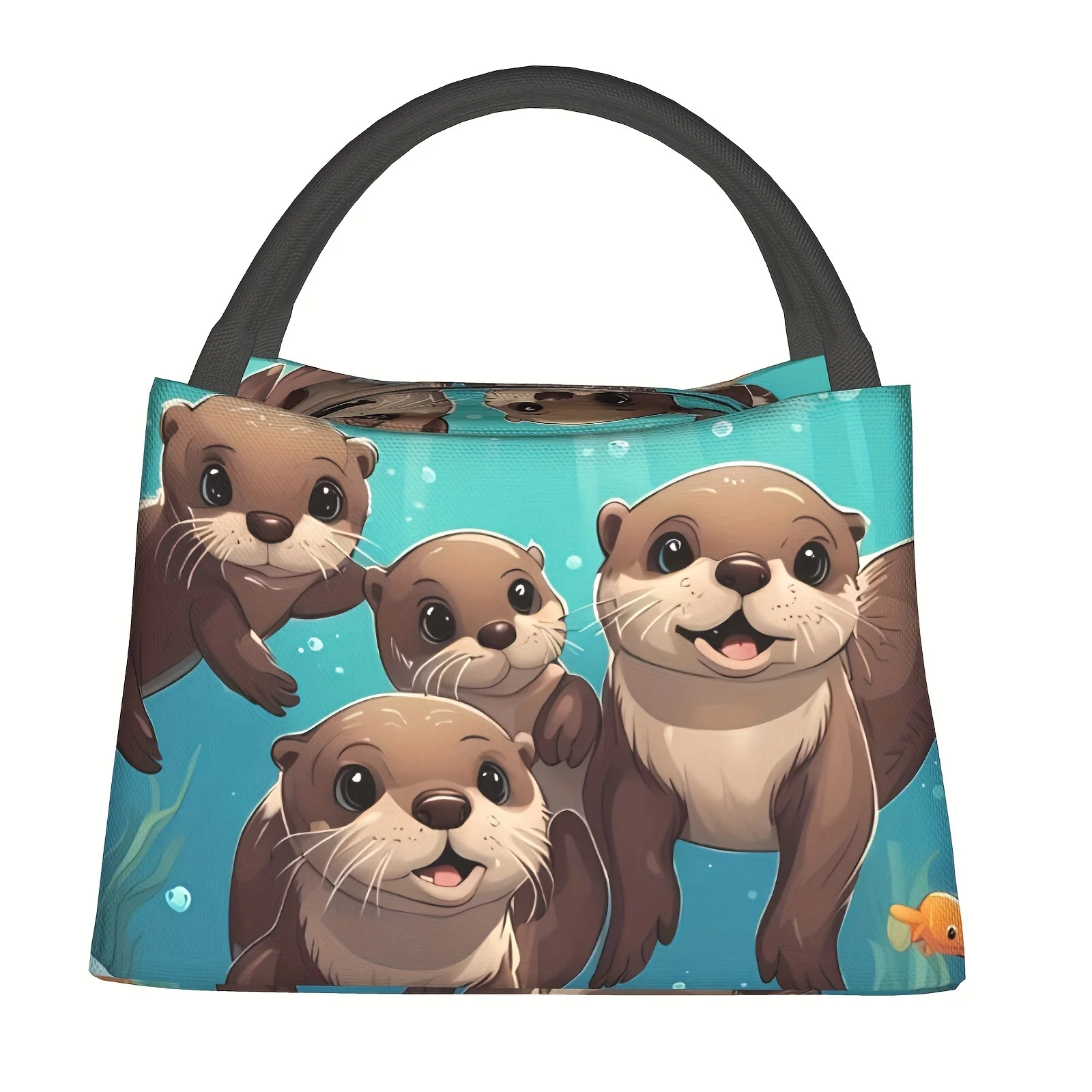 Otter Print Insulated Lunch Bag Reusable Cooler Tote Durable Polyester Picnic School Office Handbag for Kids and Adults
