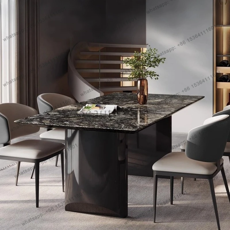 Dining table marble platinum diamond black rose Kari ice jade villa furniture dining room modern simple light luxury