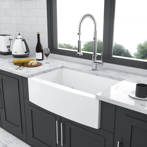 ATV 33X21X10 Inch White Farmhouse Kitchen Sink Single Bowl Apron Front Deep Drop-in Sink Large Country Style Fireclay Porcelain