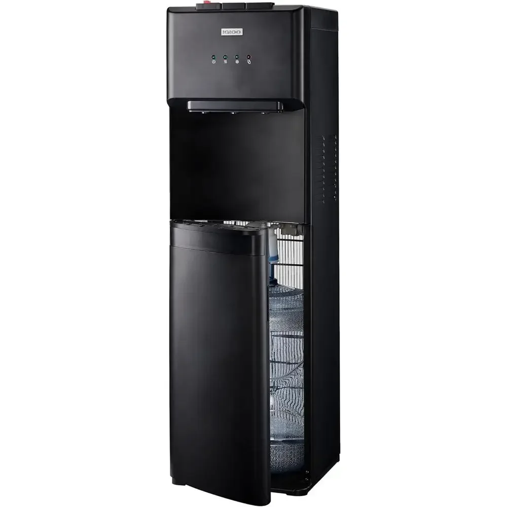Black Bottom-Loading Water Cooler with Temperature Control for 3-5 Gallon Bottles, Child Safety Lock, Ideal for Home and Office