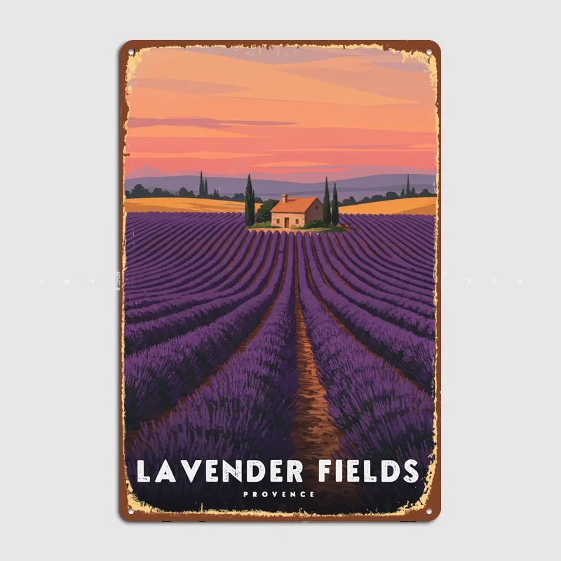 Lavender Fields in Provence Travel Poster Metal Sign Life Wall Custom Bedroom Indoor Home Wall Decor Posters Room Decoration
