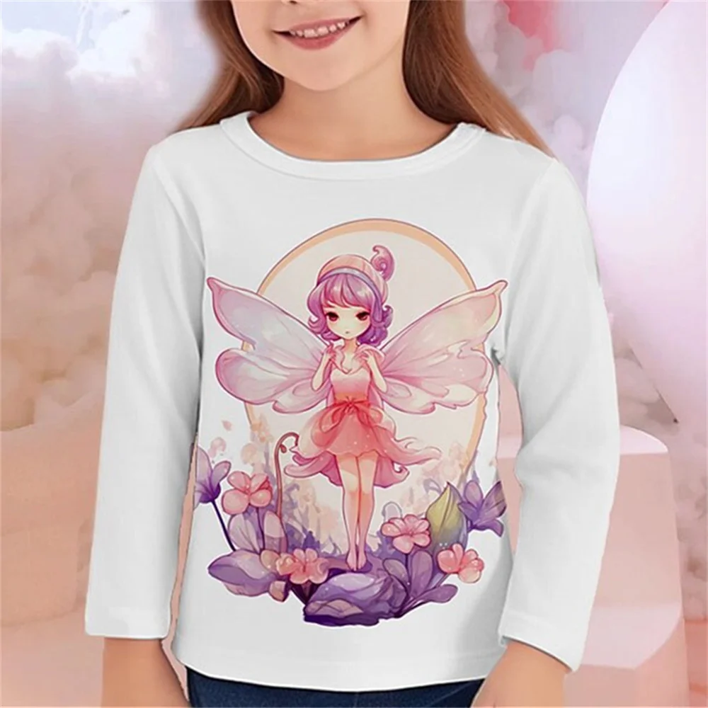 Kinder Kleidung Mädchen T-Shirt Langarm Cartoon Schmetterling Elf Druck Kinder Frühling Herbst Kleidung Casual Outdoor Mädchen Kleidung – Detail 8