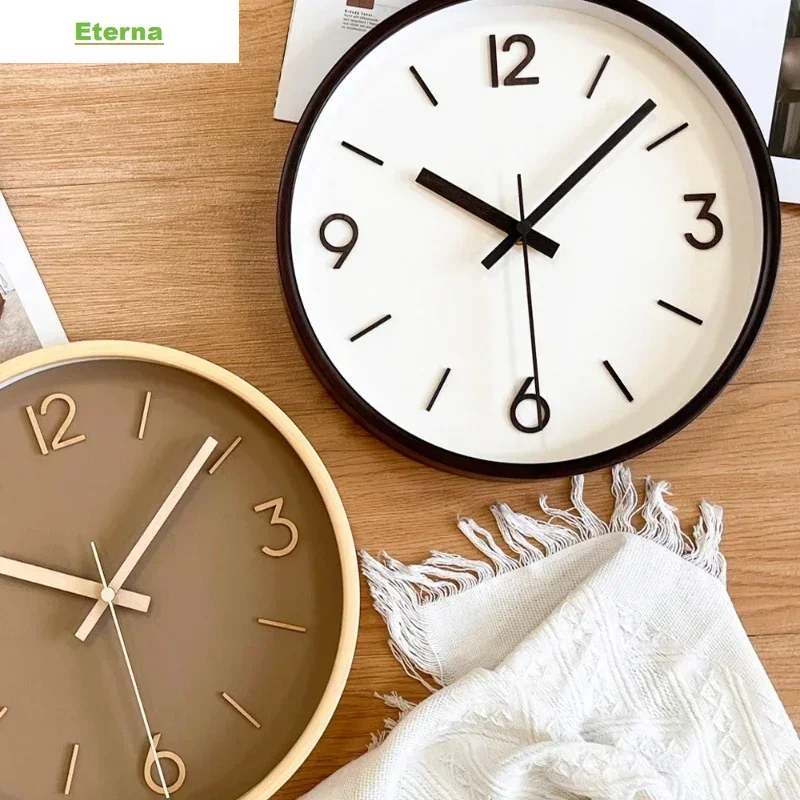 Wooden Wall Clock Nordic Minimalist Round Silent Quartz for Living Room Bedroom Home Decor