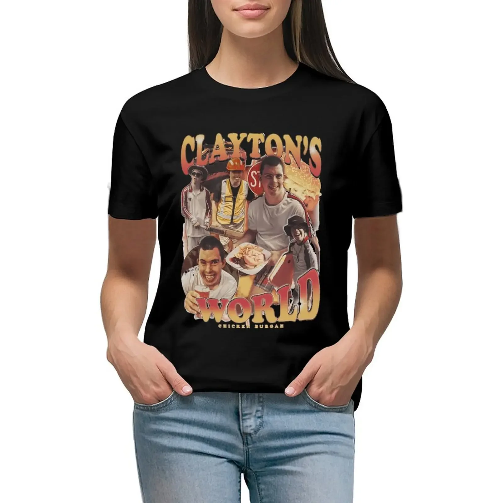 

Clayton'S World Chicken Burgah T-Shirt customs design your own blanks cute clothes t-shirt dress for Women plus size sexy