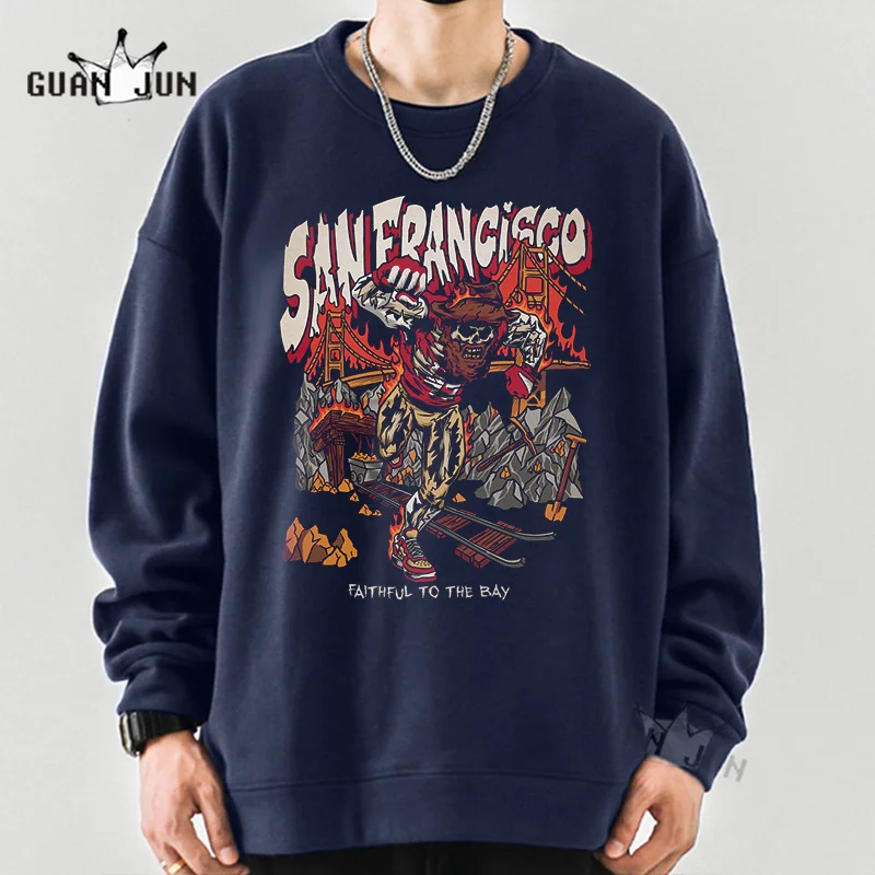 Sanfrancisco Skull Sweatshirt  Aesthetic Hooded Men Women Oversized Graphics Print Hoodies Tops Fashion Streetwear Retro Tops