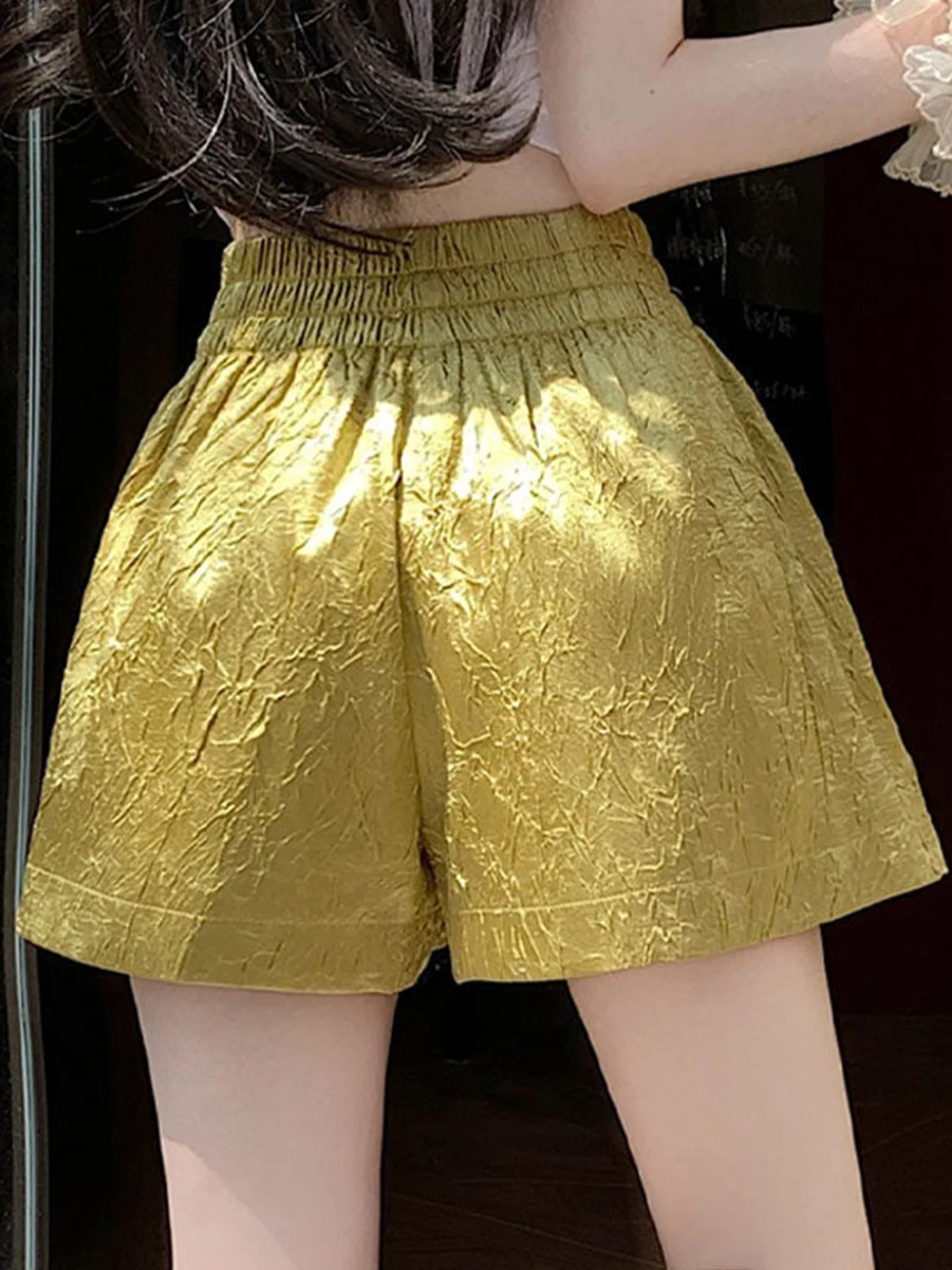 

Ultra-Short High-Waist A-Line Wide Leg Pants Women's Summer Thin Ice Silk Soft Comfortable Acetate for Casual Wear