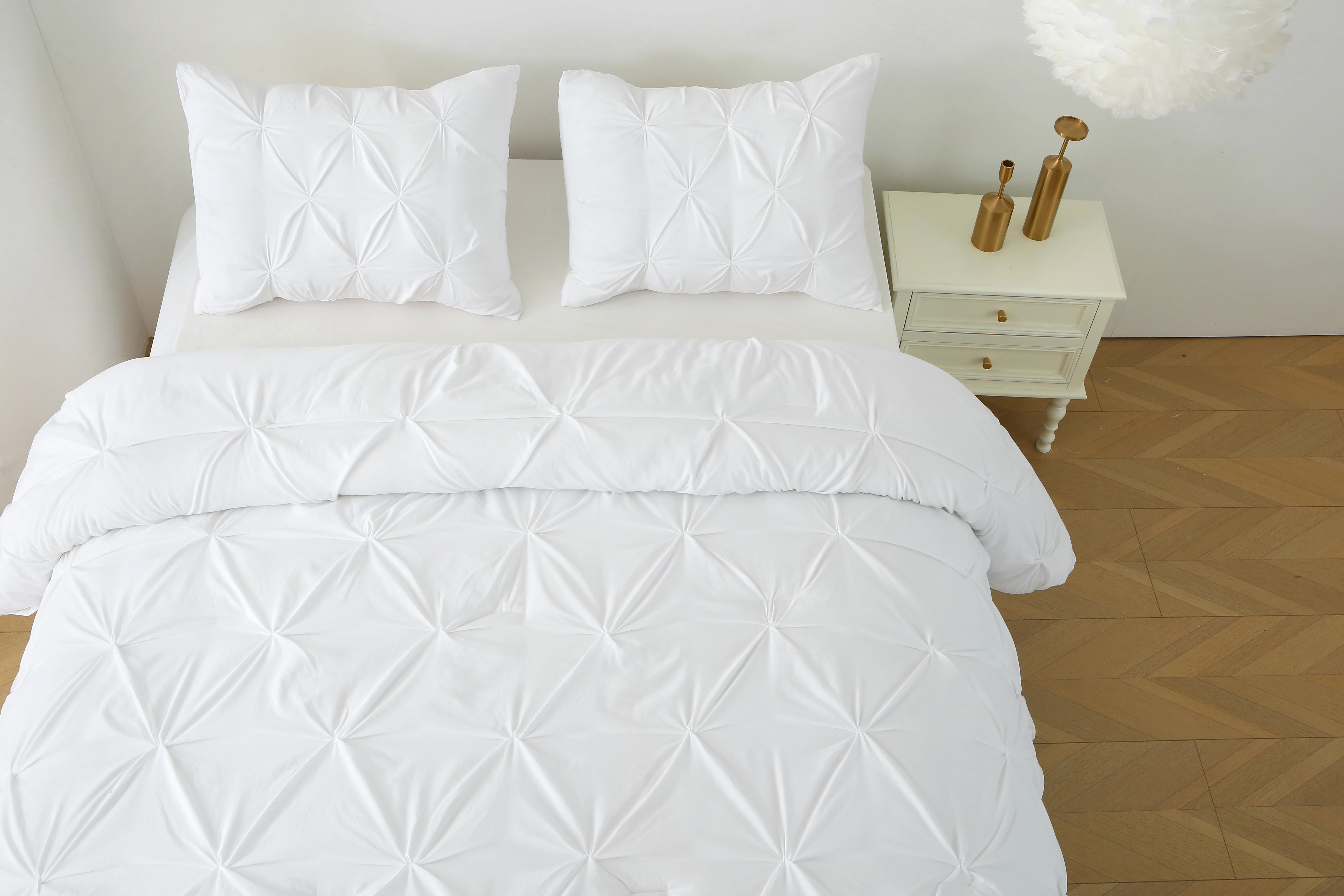 Ensemble de literie Pintuck King Comforter, 1 couette en duvet et 2 taies d'oreiller, blanc, 3 pièces