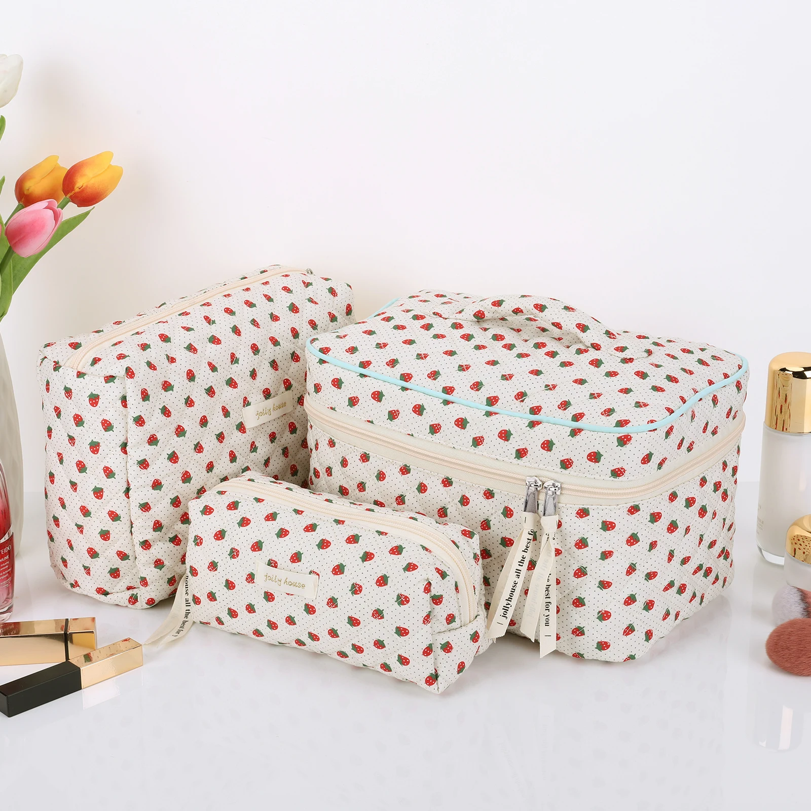 

3 шт. косметичка на молнии, стеганая дорожная косметичка, милый органайзер для макияжа, сумка для хранения, большая вместимость для женщин и девочек