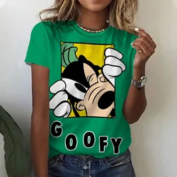 T-shirt estiva da donna cool top casual Disney Goofy con stampa e scollo a maniche corte t-shirt con stampa sexy sul petto