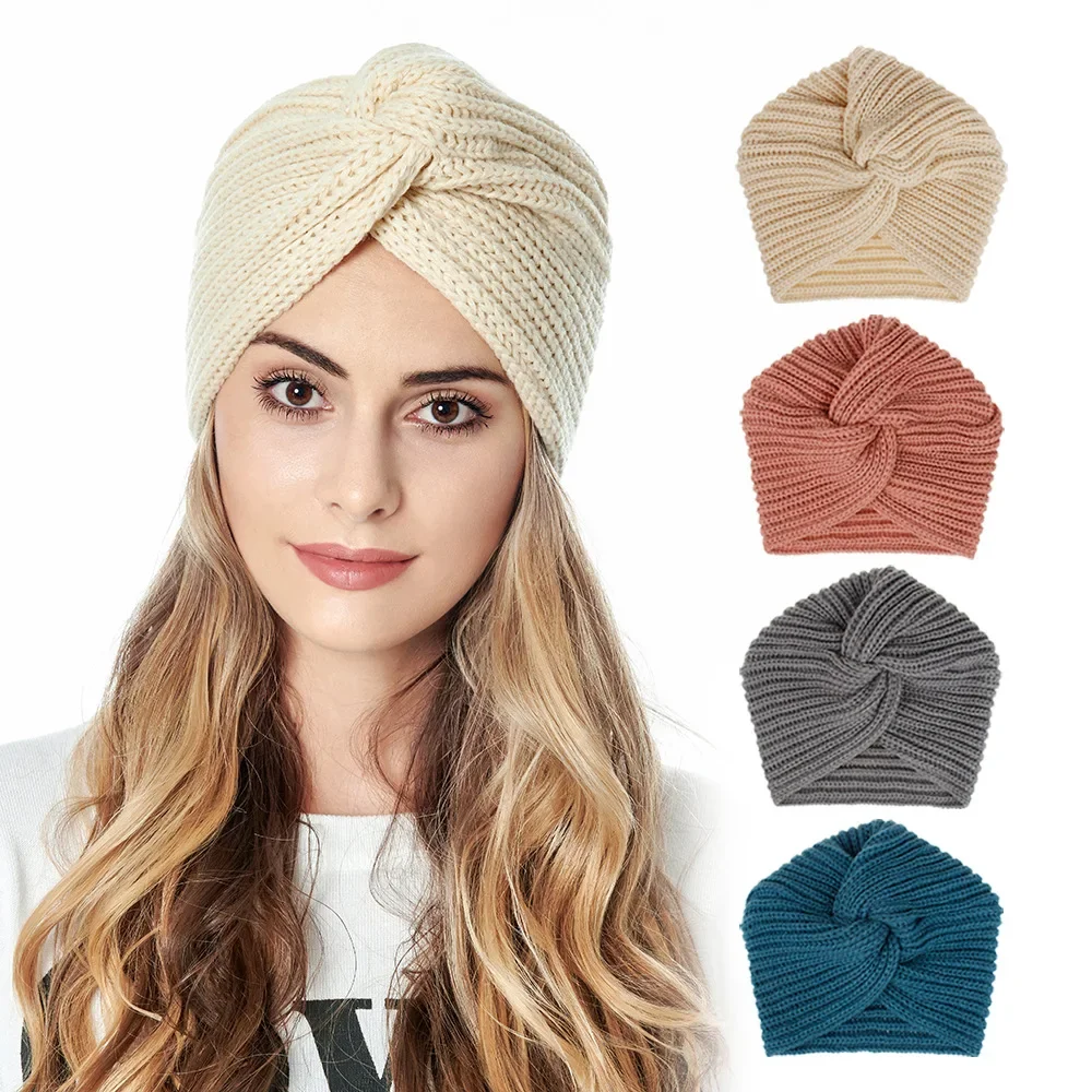 

Muslim Inner Caps Turban Cross Wrap Indian Islamic Products Black Bonnet Cap Fashion Hat Simple Knitted Warm Atumn and Winter