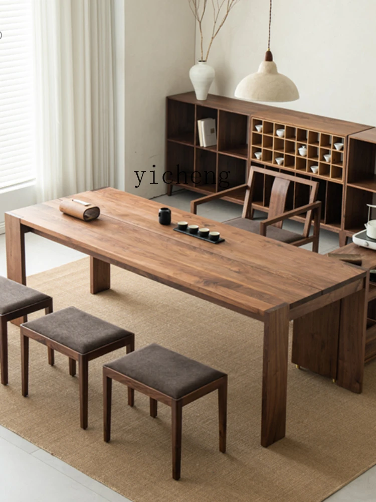 YY Black Walnut Solid Wood Office Tea Brewing Dual-Use New Chinese Modern Minimalist Tea Table