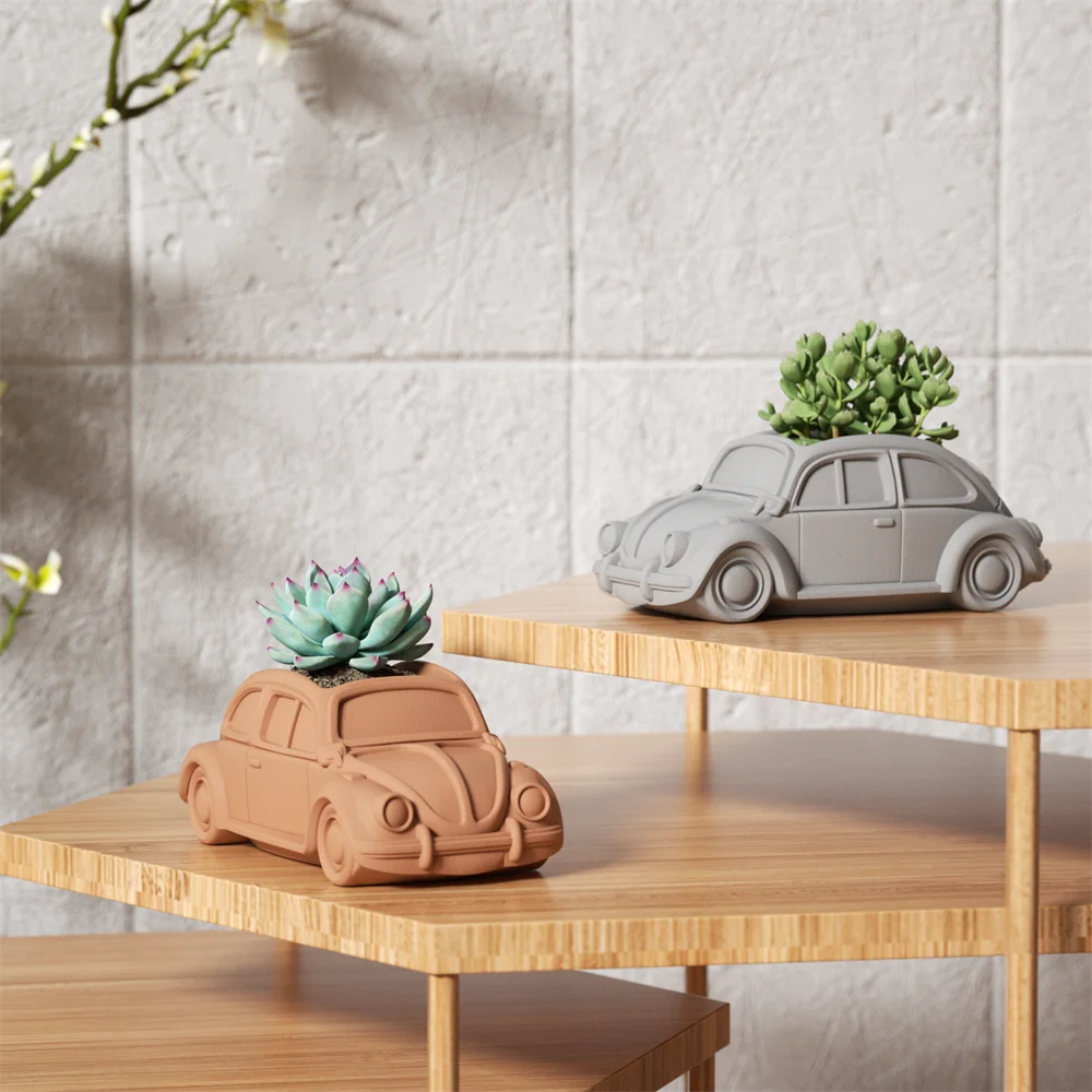 Boowan Nicole Vintage Car-shaped Plant Pot Silicone Mold for Concrete DIY Gypsum Garden Pots Making Cartoon Car Desktop Decor