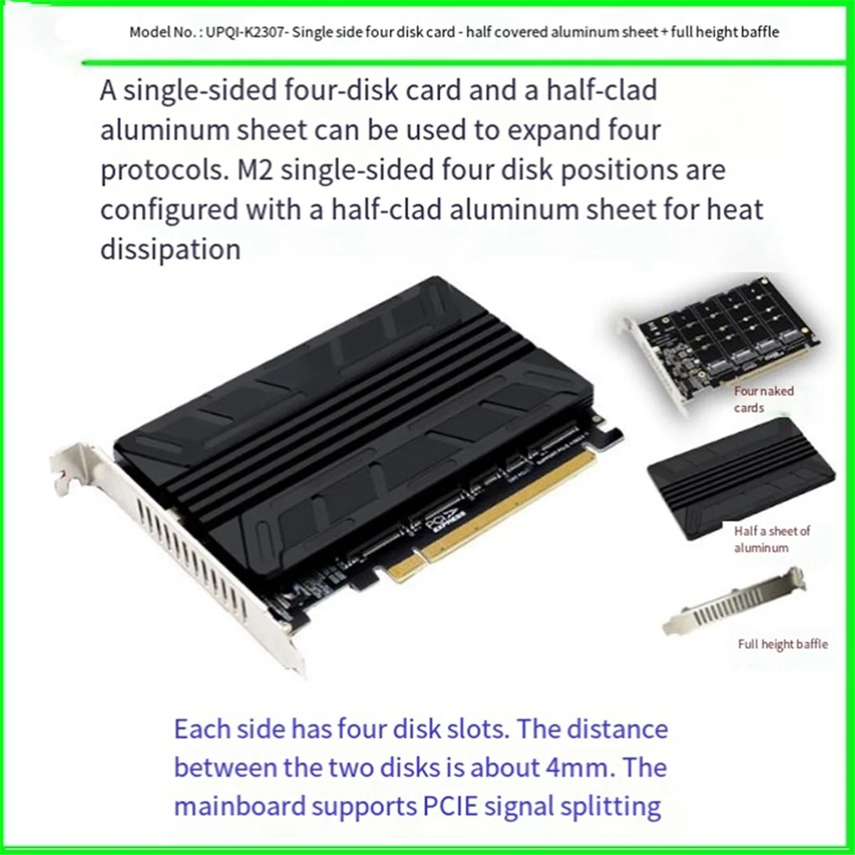 PCIEX16 NVME PCB PH44 NVME 4-Disk Array Card PCIE Signal Split Array Card with Heat Sink Aluminum Sheet