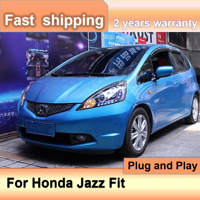 Car Accessories for Honda Jazz Fit Head Light 2008-2010 Fit Headlight DRL Turn Signal High Beam Angel Eye Projector Lens