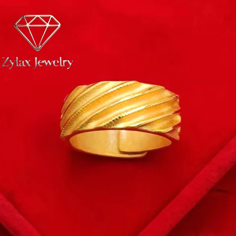 

Zylax Jewelry Luxury 24K 9999 Pure Gold real gold Men's Ring Threaded Wide Face Ring Adjustable Size