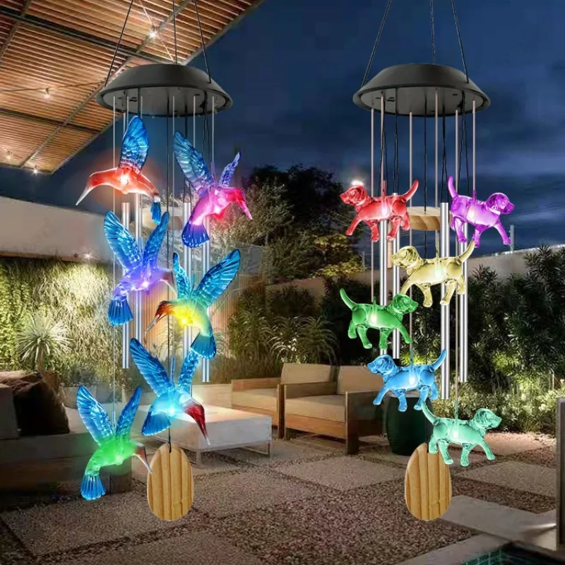 

New LED Solar Aluminum Tube Wind Chime Light Colorful Gradient Courtyard Balcony Decorative Atmosphere Pendant Light
