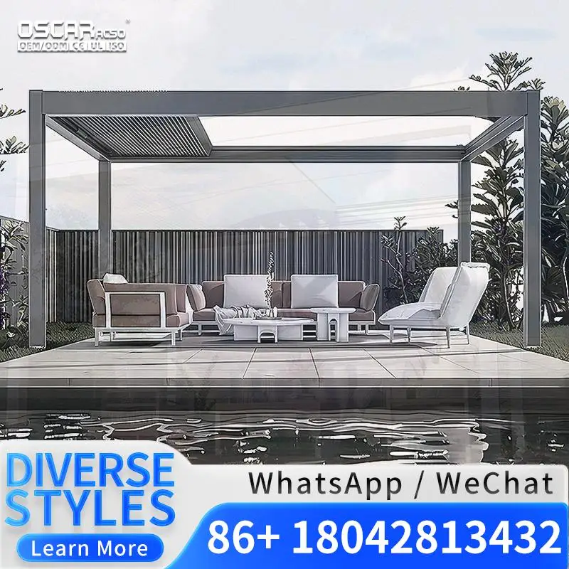 Adjustable 6m X 4m Wall Mounted Aluminium Frame  with Powder Coating Outdoor Gazebo for Garden Patio Backyard Pergola