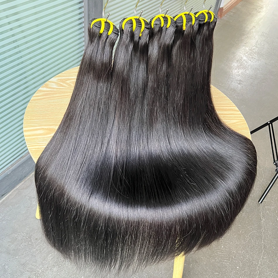 

Прямые пучки человеческих волос, 100% вьетнамские необработанные необработанные натуральные волосы, наращивание с двойным утком # 1B натуральный цвет для женщин
