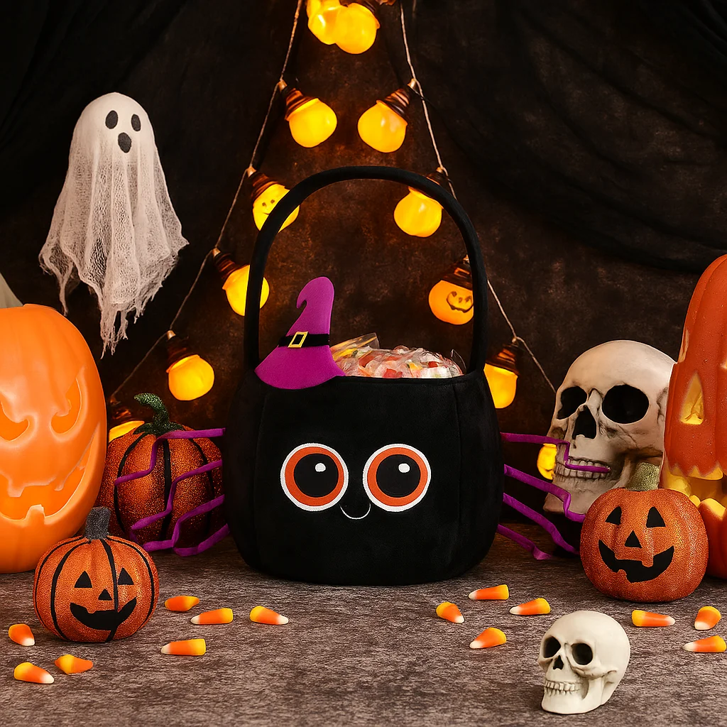

Halloween Trick Or Treat Baskets Soft Minky Cute Spider With Adjustable Legs Candy Gift Bags For Kids Party