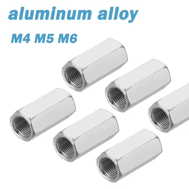 5Pcs Aluminum Alloy Hex Coupling Nuts Connector  Length 5/6/7/8/10/12/15/18/20/25/30/35/40/45/50/60mm,Silver