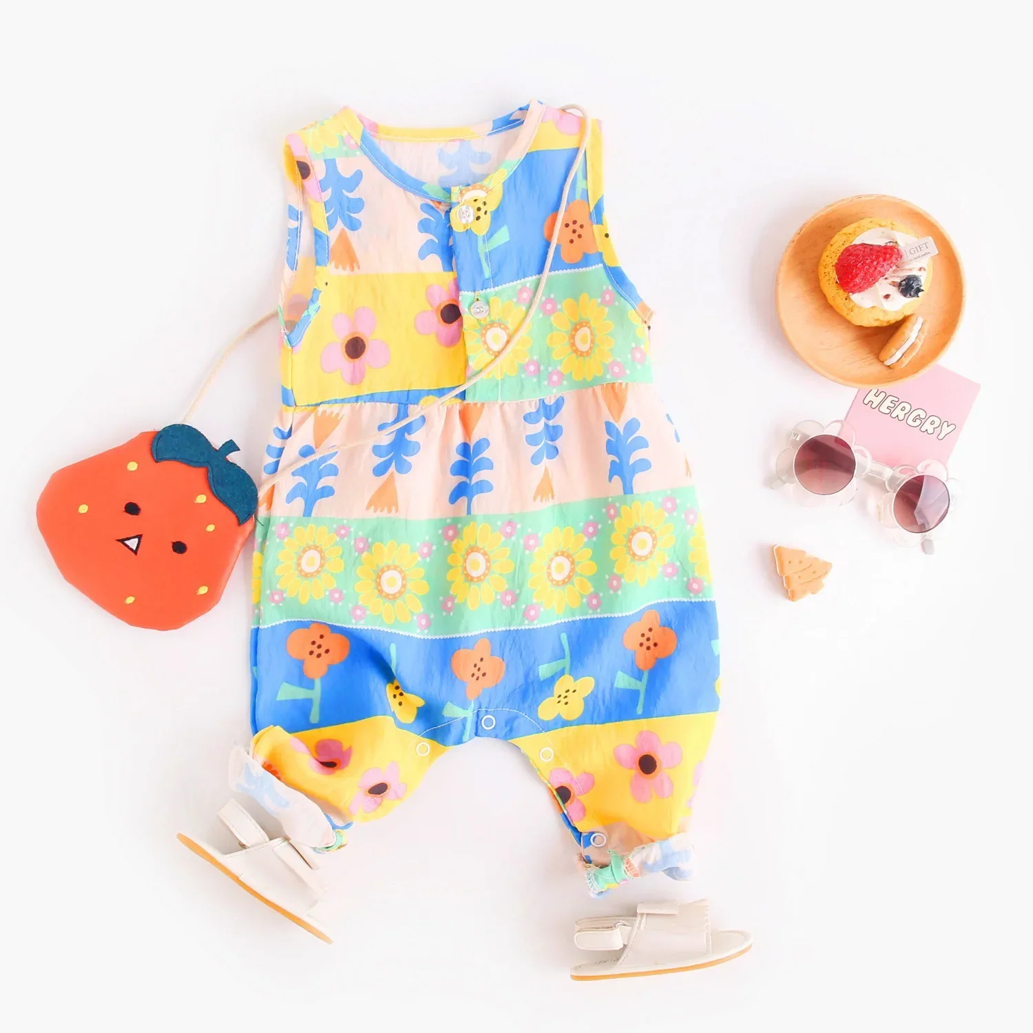 

2025 Summer New Arrival Baby Girl Bohemian Style Sleeveless Long Crawler Jumpsuit - Korean Style 100% Viscose Baby Romper