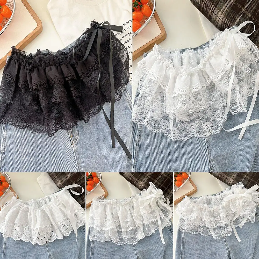 Lace Mini Skirts Women Elegant Sweet Lolita Short Skirts High Waist Y2k Streetwear Ruffle Skirts Lace Trim Butt Curtain Skirt