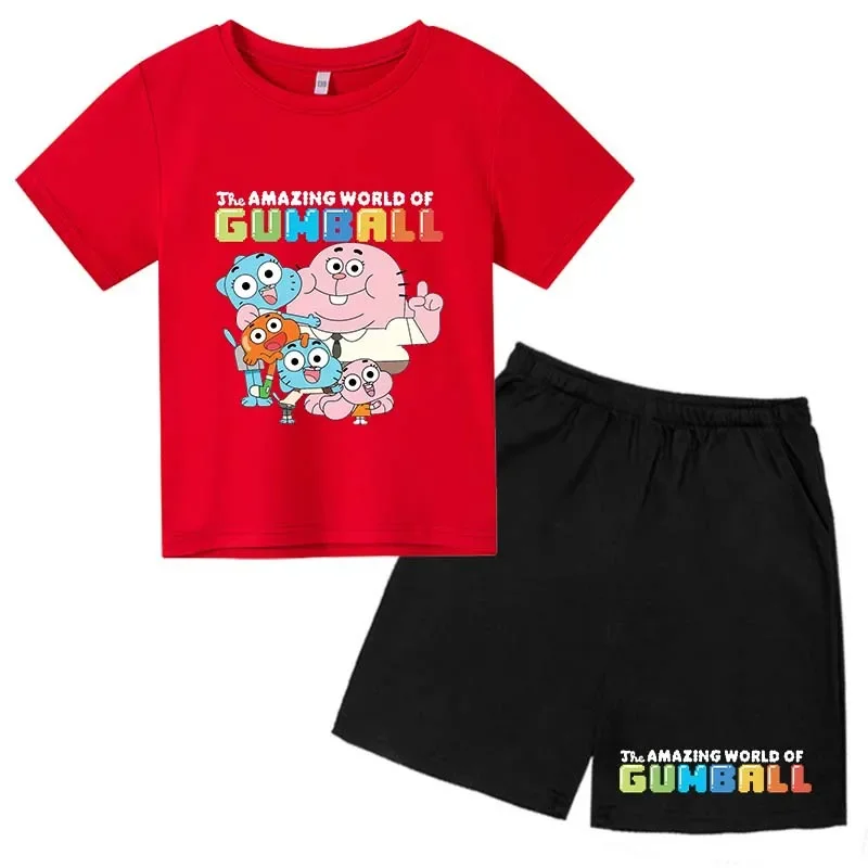 

2026 GUMBALL Kids Summer Outfits 2Pcs Set Boys Girls Cartoon Print Casual Clothes Breathable T-Shirts + Shorts Children Soft Dai