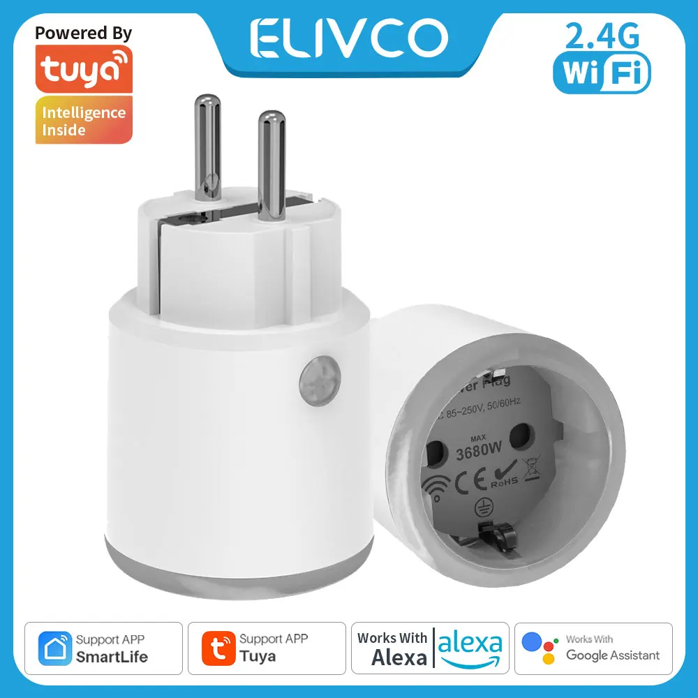 

Tuya WIFI Smart Socket 16A EU Smart Plug With Power Monitoring Timing Remote Control Via Alexa Google Home Voice Control