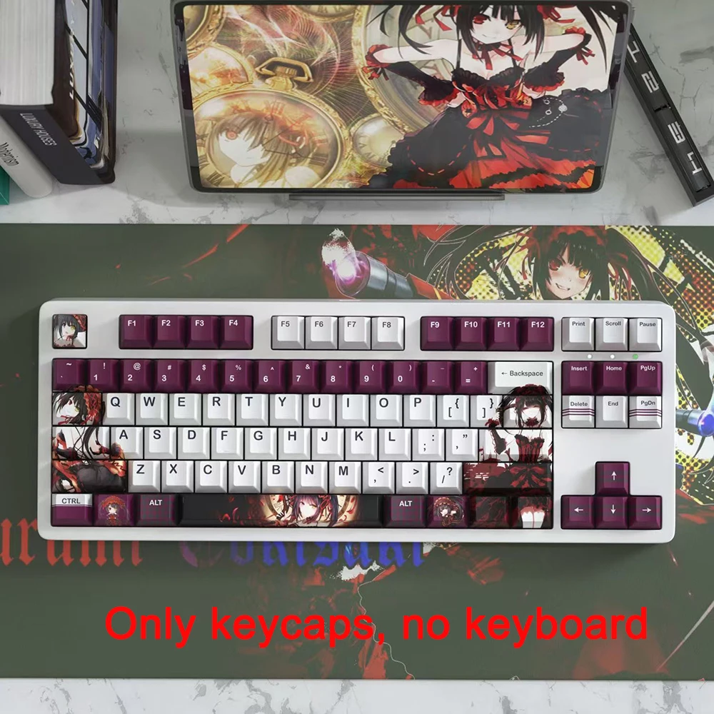 Date A Live Keycap Tokisaki Kurumi 125 Keys PBT DYE Sublimation Cherry Profile MX Cross Switch Anime Keycap Mechanical Keyboard