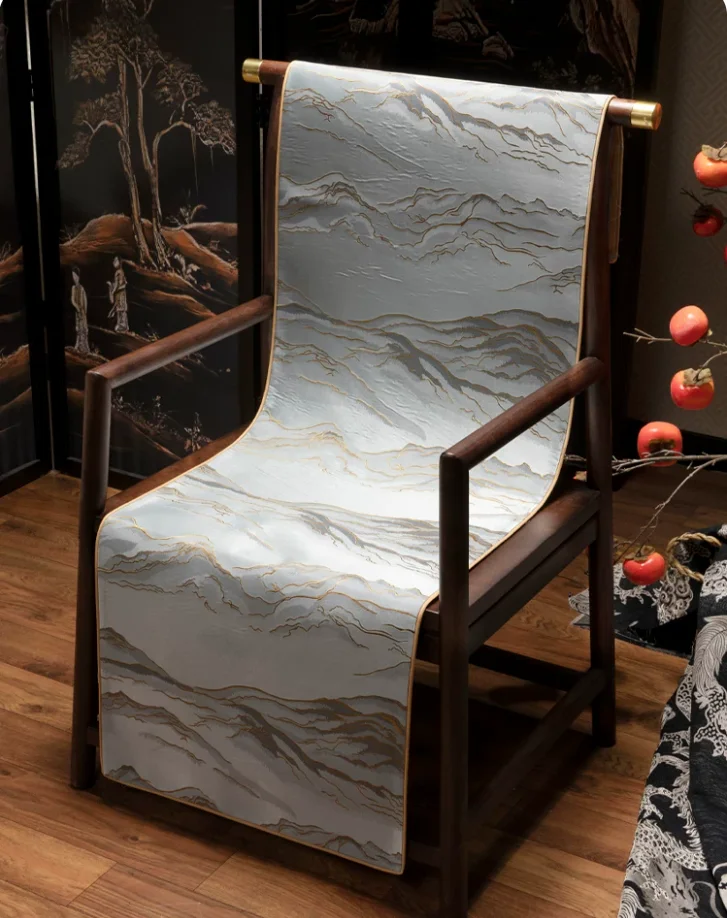 New Chinese Style Chair Runner Mountain Landscape Jacquard Decorative Chair Back Scarf Chair Cover for Dining Room Home Decor