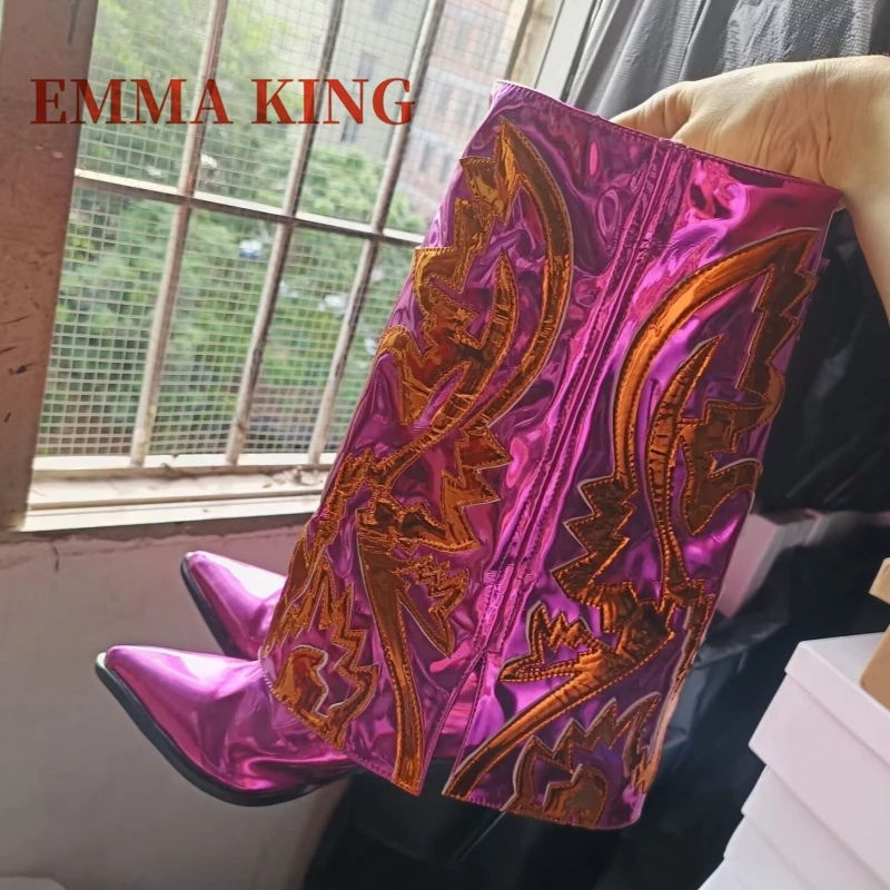 

Женские ботинки, осенне-зимняя кожаная обувь металлик, женские ботильоны с вышивкой, ботильоны на массивном каблуке, Botas De Mujer, женские ботинки