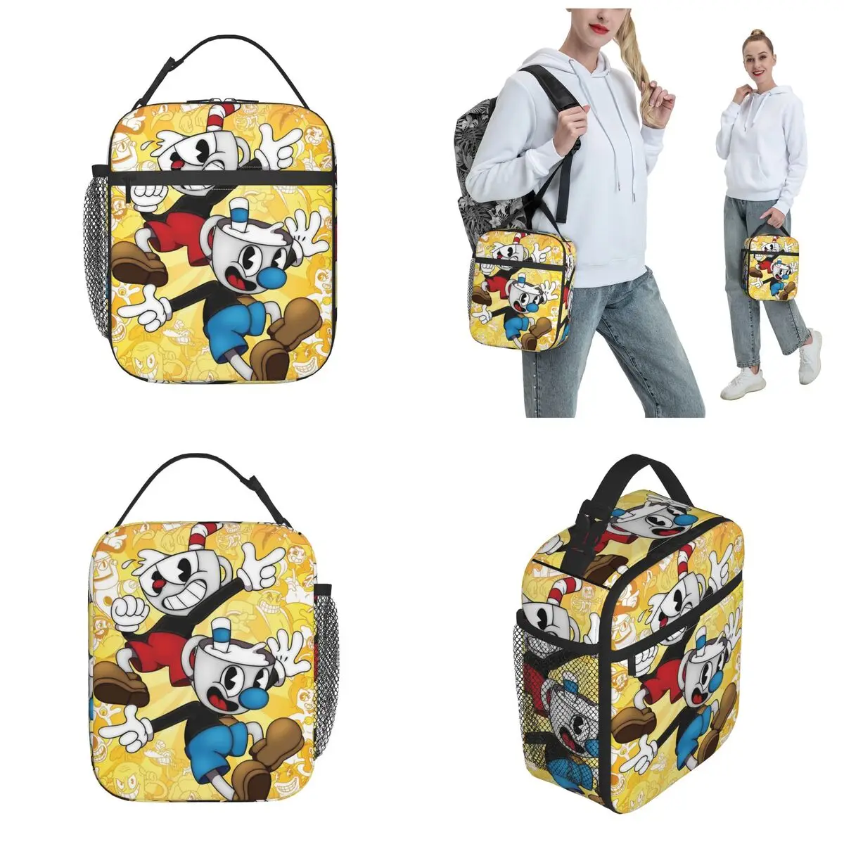 Art Cuphead Insulated Lunch Bag Food Bag Leakproof Cooler Thermal Lunch Boxes For Work