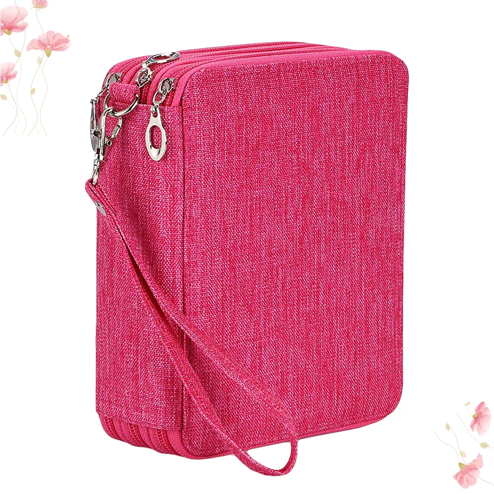 

78-Holes Waterproof Painting Pen Bag Oxford Cloth Pencil Storage Bag With Zipper Rose Red Student Stationery Organizer For Art