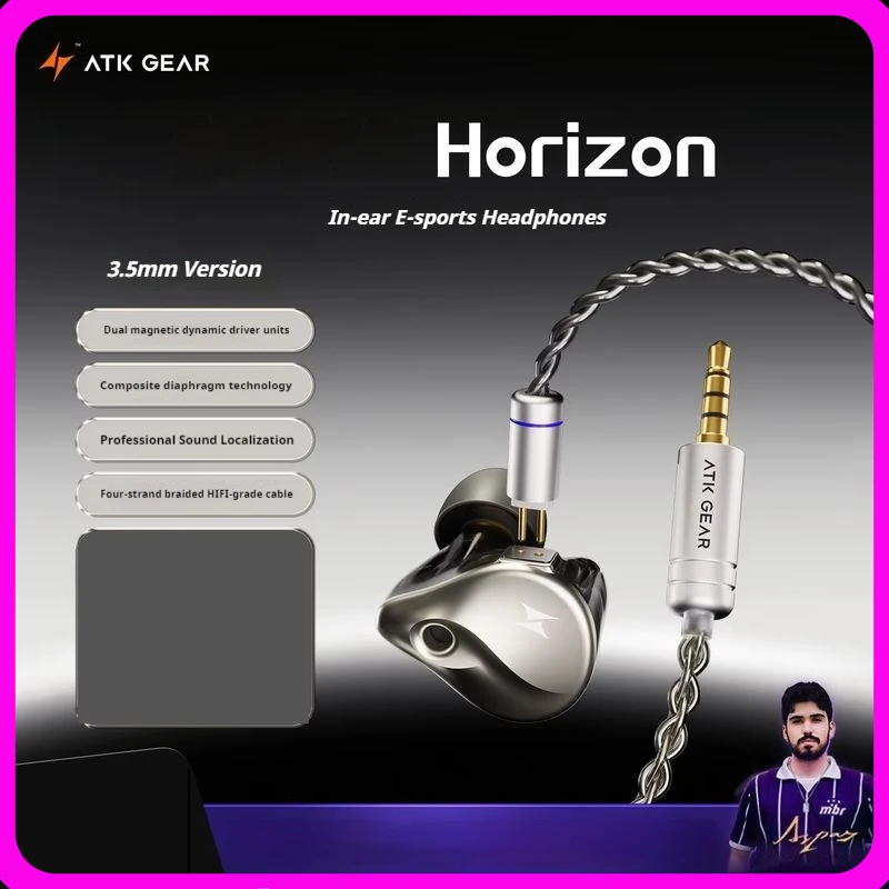 

Наушники Atk Horizon In-Ear Hi-Fi проводные с разъемом Type-C и 3,5 мм, игровые для киберспорта, с шумоподавлением CNC, для музыки, офиса, ПК, подарок