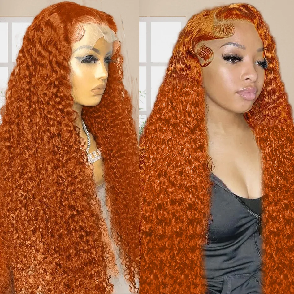 220 Density Ginger Orange 13x6 Transparent Deep Wave Lace Frontal Wigs 13x4 Curly Lace Front Wigs Deep Curly Human Hair Wigs