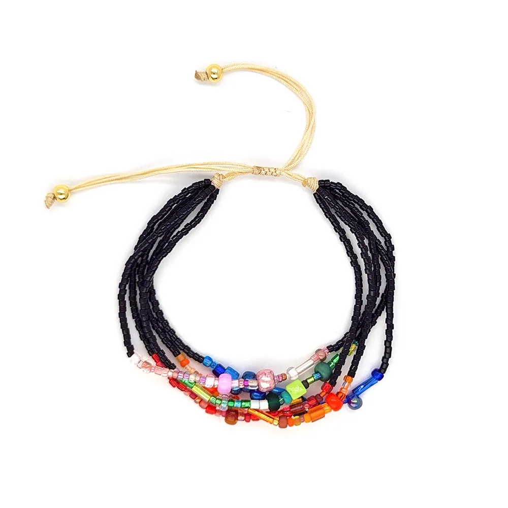 Rice bead bracelet Multilayer Bohemia Irregularity Hand knitting Crystal Adjustable Female Fashion Chroma Simple Beaded bracelet