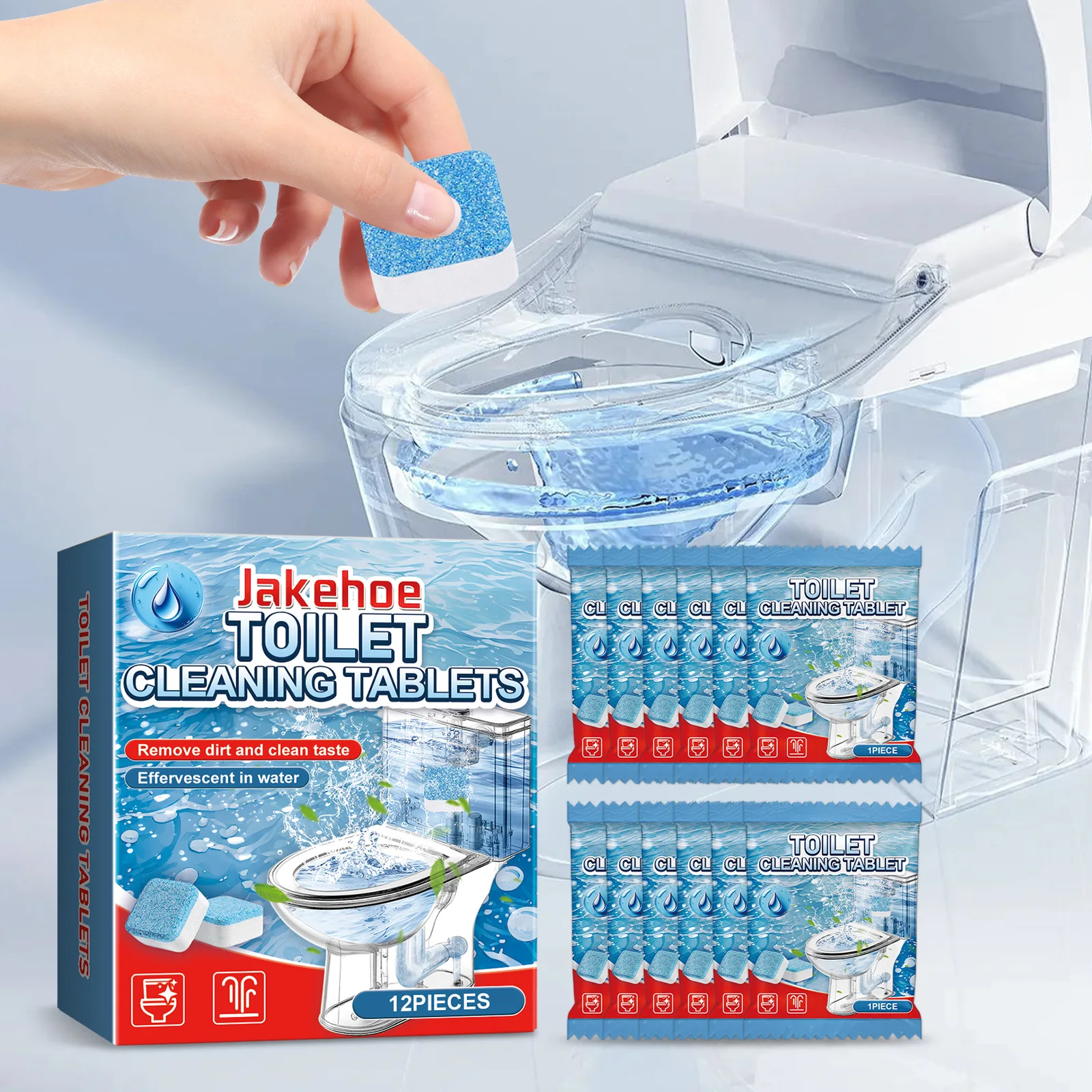 JAKEHOE Toilettenreiniger, 12 Stück, Toilettenreinigung, Brausetabletten, leistungsstark, zum Entfernen von Schmutz, Skalaflecken, desodorierend, reduzieren Gerüche