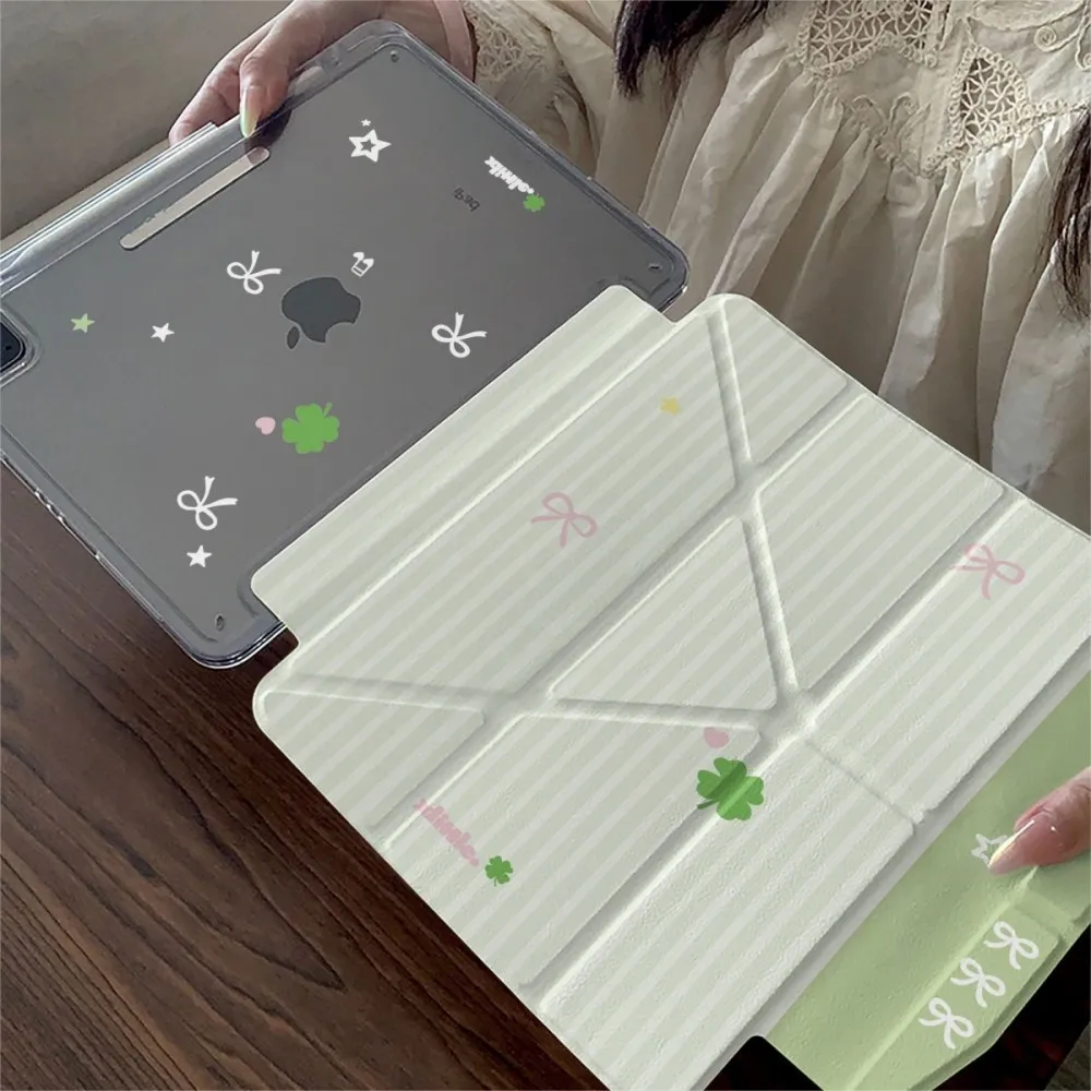 Green Four-Leaf Clover New Tablet Case For iPad Pro 11 12.9in 13 M4 9.7 10.2 5/6th 7/8/9 10 11th MINI 6 7 Air 5 6 7 Trifold Case