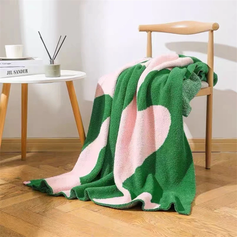 Half Side Fleece Office Nap Air Conditioning Blanket Single Soft Sofa Knee Blanket Nordic Wave Striped Knitted Blanket