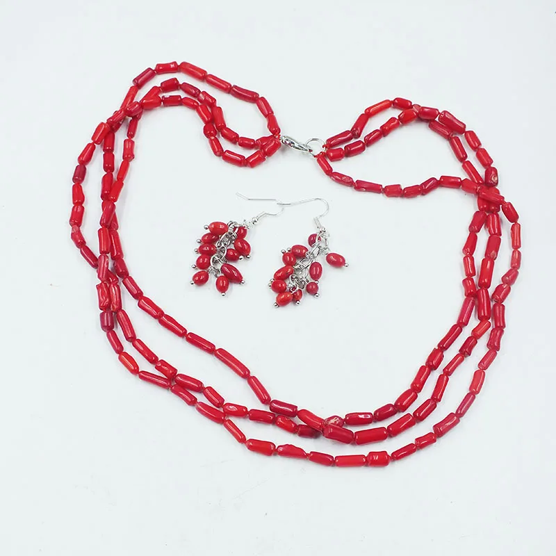 

4-5MM Irregular Natural Red Coral Necklace/Earring Set 19”