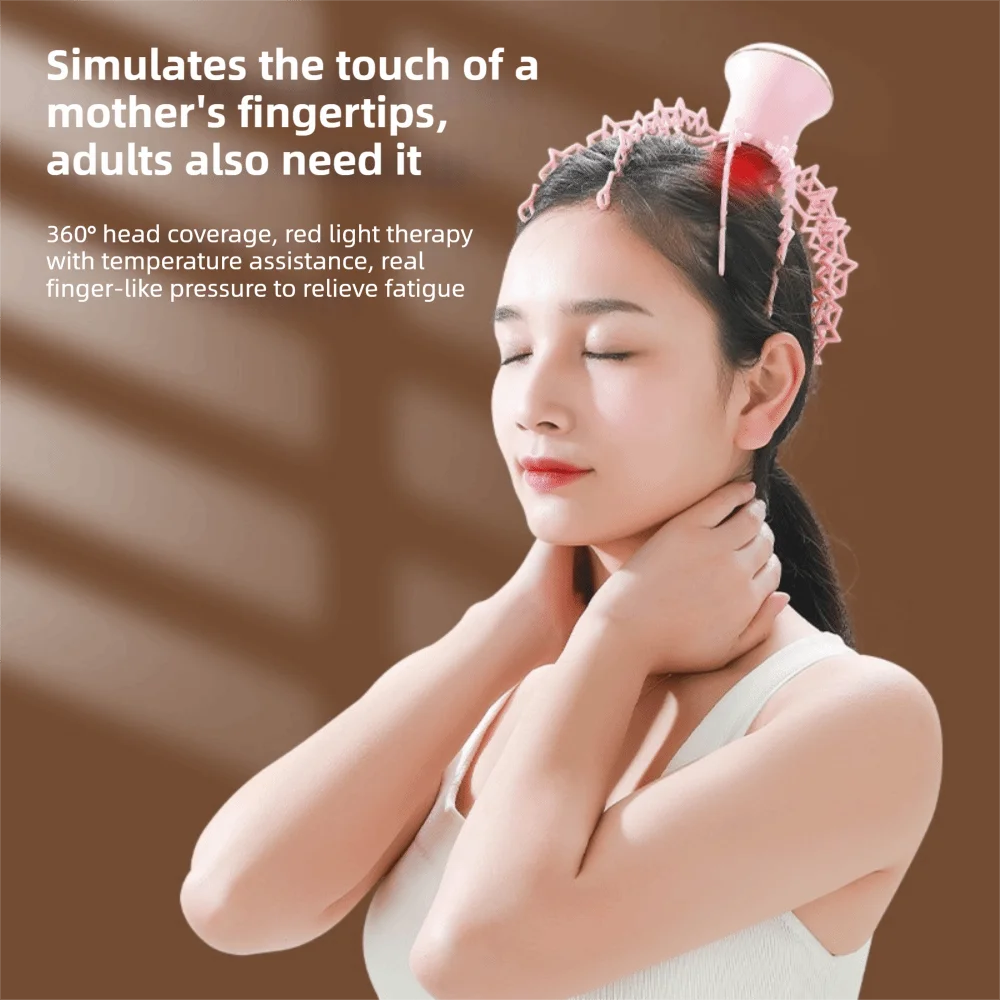 USB Rechargeable Head Octopus Massager Kneading 500mAh Portable Scalp Massager Adjustable Red Light Care