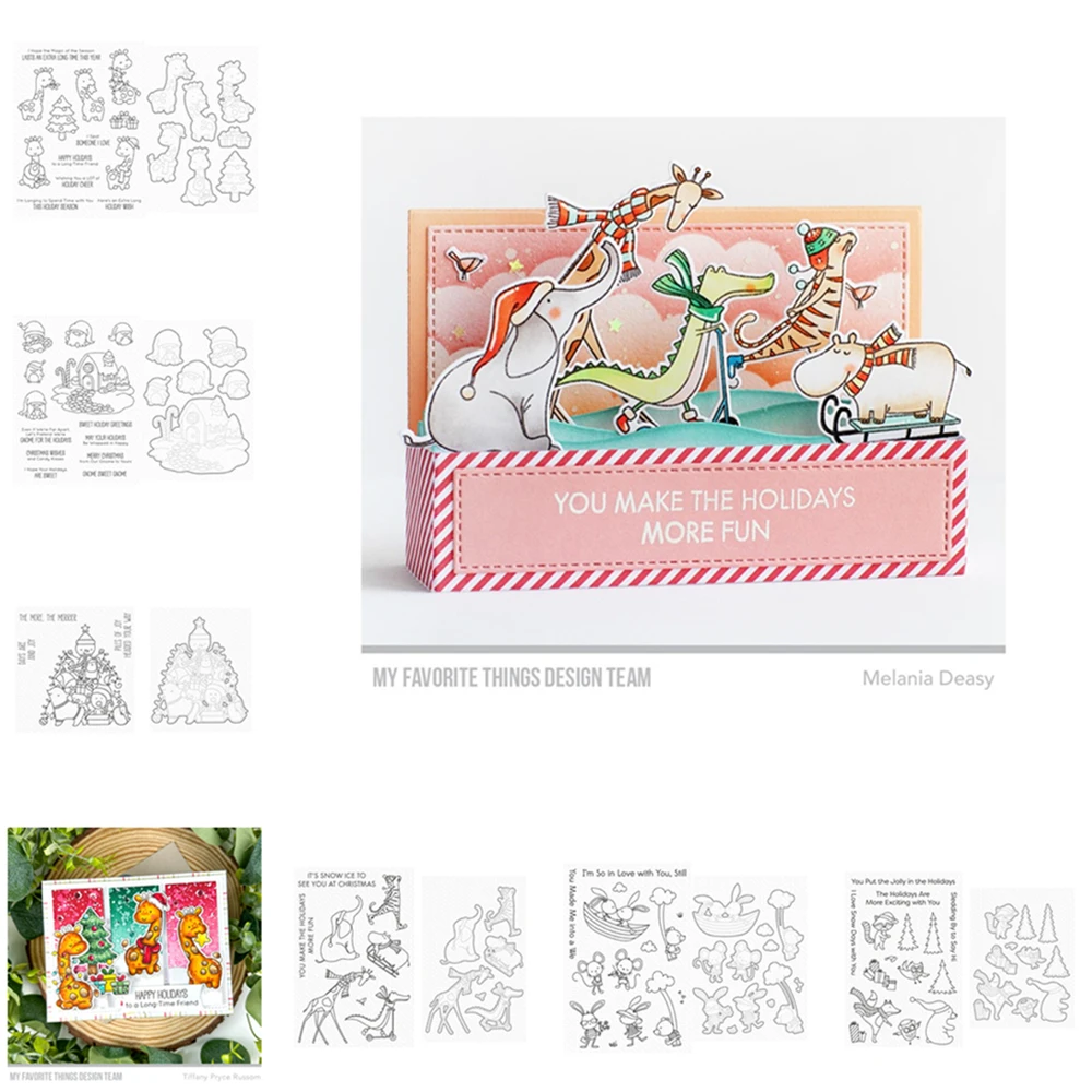 Christmas Holiday Giraffe Snowman Animals Cutting Dies Clear Stamps Set for Scrapbooking Paper Making Frames Card Craft